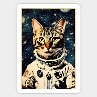 Astronaut Cat in Space Vintage Surreal Collage Art Sticker